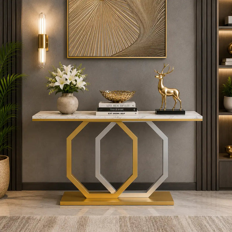Luxury Entryway Console Table with Artistic Hexagon Legs