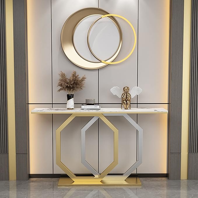 Luxury Entryway Console Table with Artistic Hexagon Legs