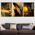 Luxury Feather Gold Abstract Wall Art Acrylic Floating Wall Painting Set of 3