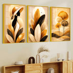 Luxury Feminine Botanical Floating Acrylic Wall Painting Set of 3