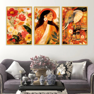 Luxury Floral Beauty Canvas Wall Painting Set of Three