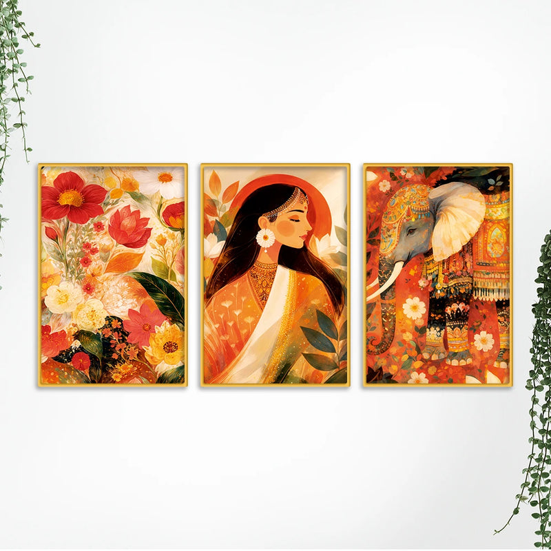 Luxury Floral Beauty Canvas Wall Painting Set of Three