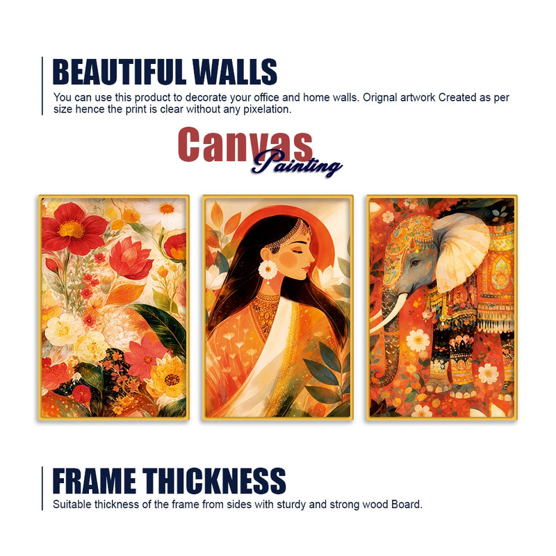 Luxury Floral Beauty Canvas Wall Painting Set of Three
