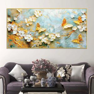 Luxury Floral Butterfly Canvas Abstract Painting for Home Decor