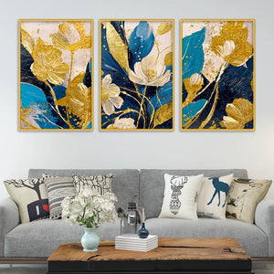 Luxury Floral Canvas Wall Painting for Living Room Set of Three
