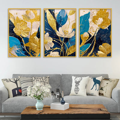 Luxury Floral Canvas Wall Painting for Living Room Set of Three