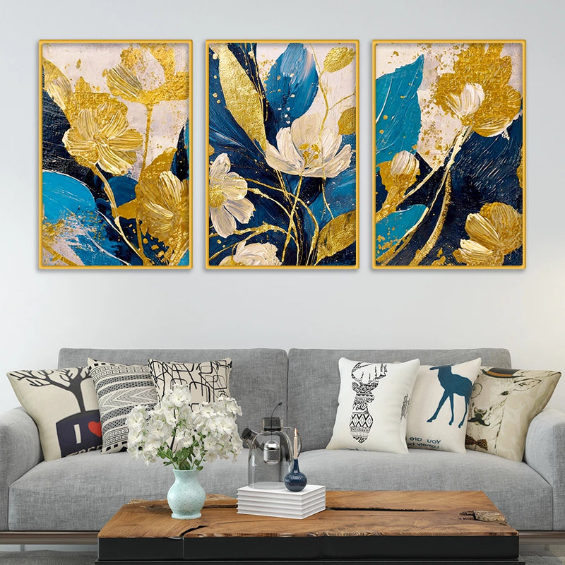 Luxury Floral Canvas Wall Painting for Living Room Set of Three