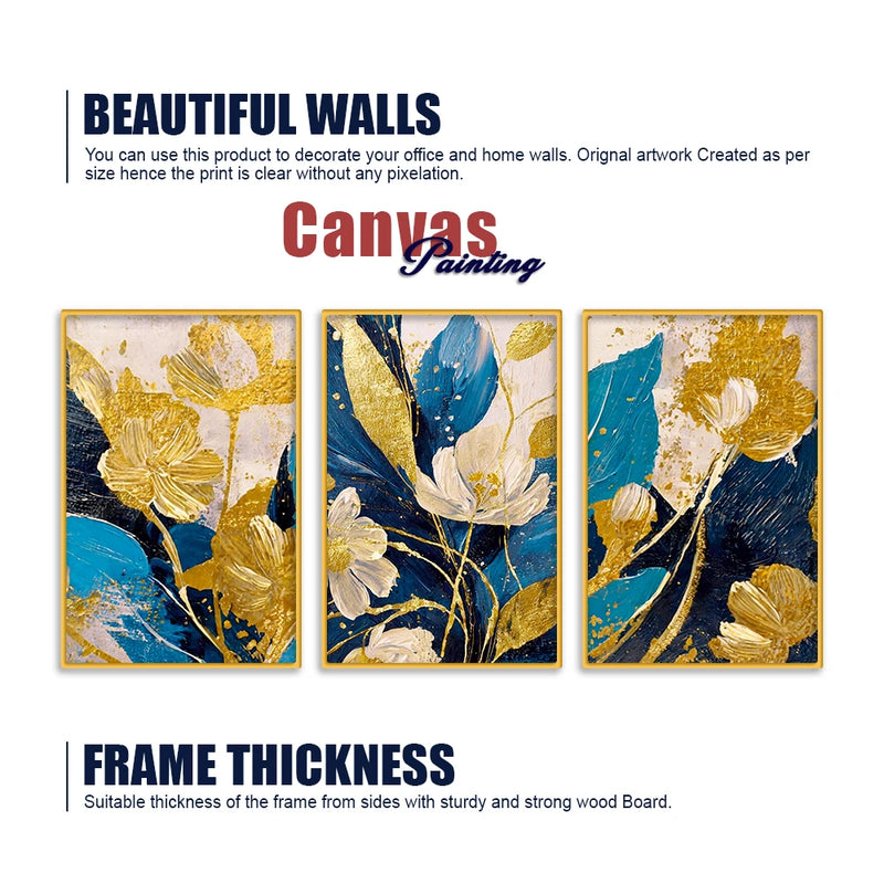 Luxury Floral Canvas Wall Painting for Living Room Set of Three