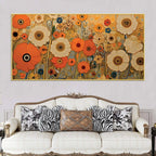 Luxury Floral Garden Warm Orange Meadow Botanical Canvas Wall Painting