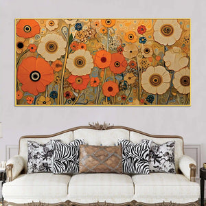 Luxury Floral Garden Warm Orange Meadow Botanical Canvas Wall Painting