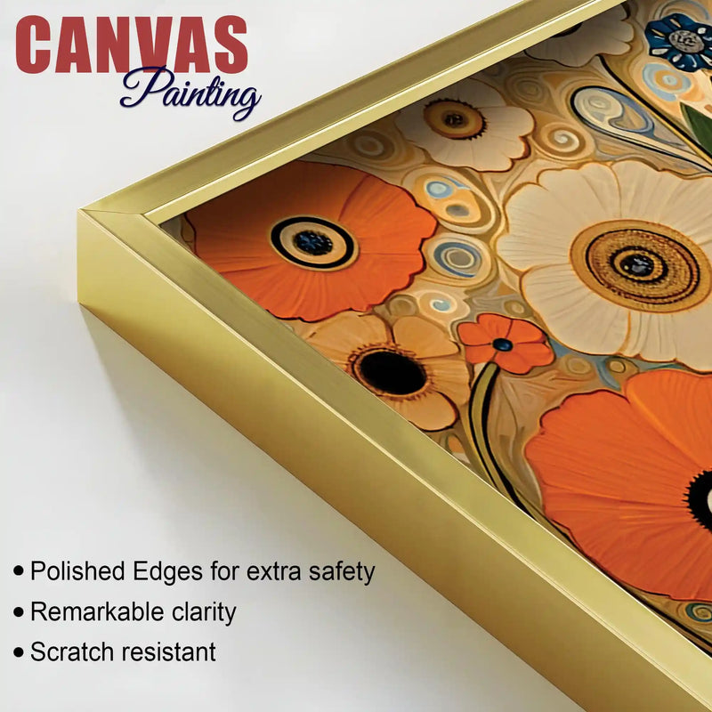 Luxury Floral Garden Warm Orange Meadow Botanical Canvas Wall Painting