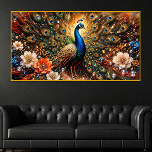 Luxury Floral Peacock Crystal Glass Wall Painting for Office & Home Decor