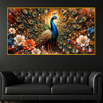 Luxury Floral Peacock Crystal Glass Wall Painting for Office & Home Decor