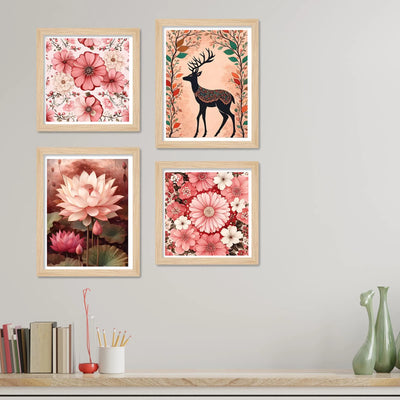 Luxury Floral Wall Art Frame Set of 4 for Wall Décor