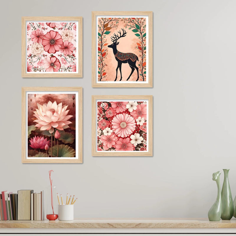 Luxury Floral Wall Art Frame Set of 4 for Wall Décor