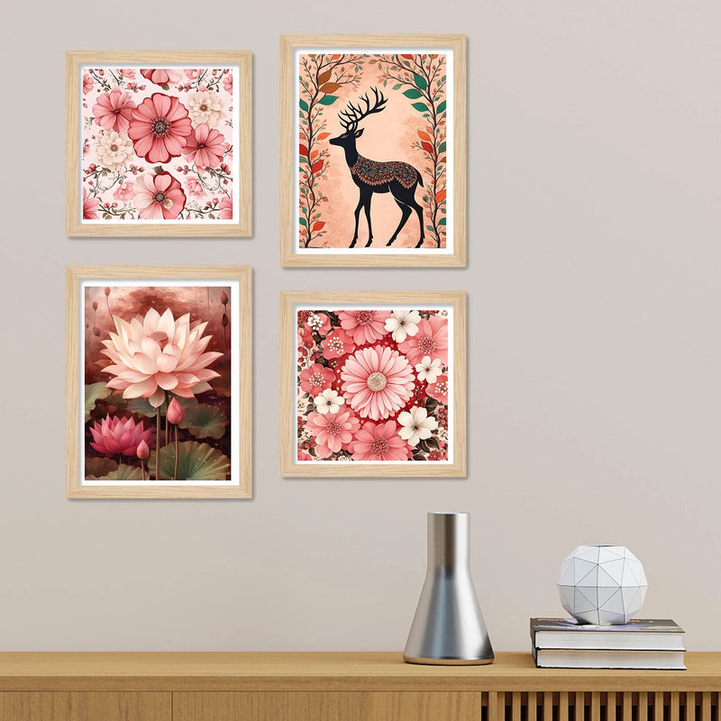 Luxury Floral Wall Art Frame Set of 4 for Wall Décor