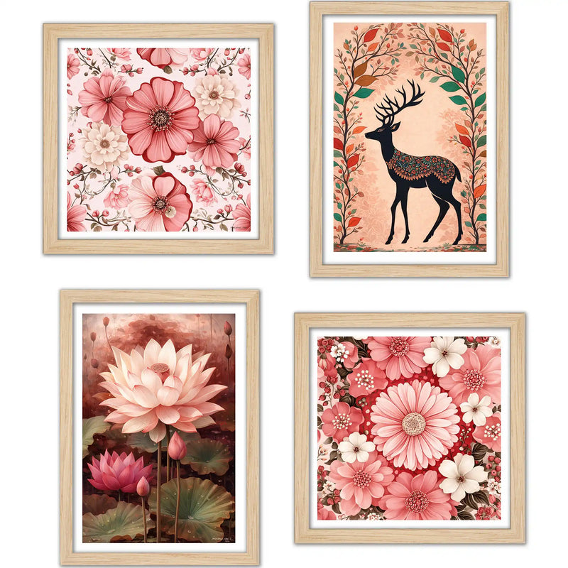 Luxury Floral Wall Art Frame Set of 4 for Wall Décor