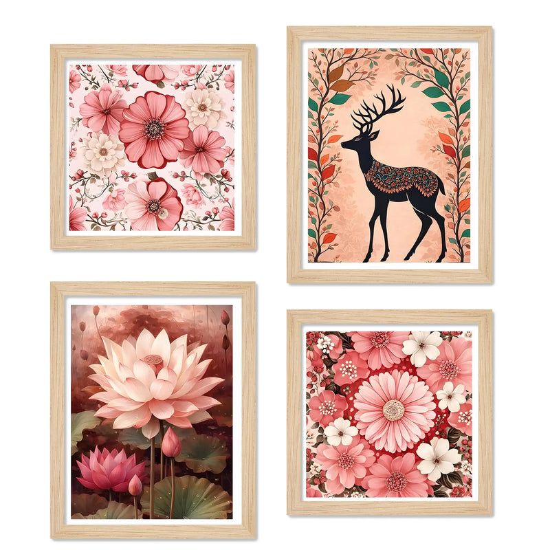 Luxury Floral Wall Art Frame Set of 4 for Wall Décor