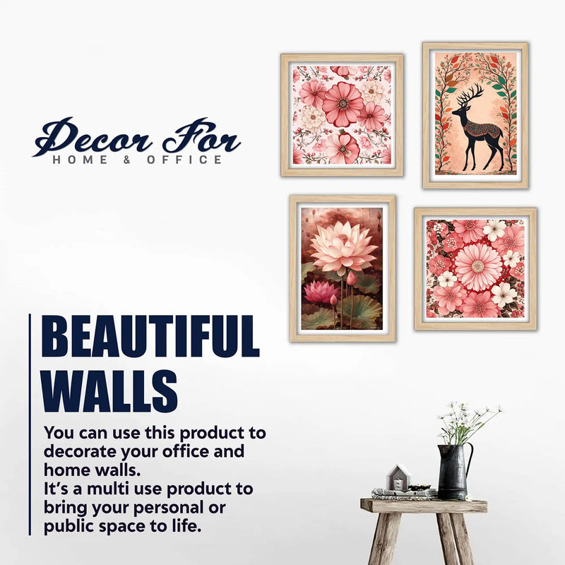 Luxury Floral Wall Art Frame Set of 4 for Wall Décor