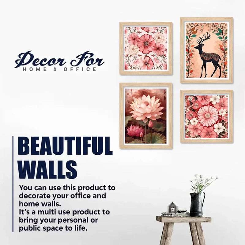 Luxury Floral Wall Art Frame Set of 4 for Wall Décor