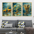 Luxury Forest Animal Canvas Wall Art Painting Set of Three for Home Decor
