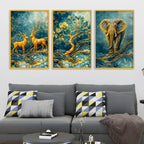 Luxury Forest Animal Canvas Wall Art Painting Set of Three for Home Decor