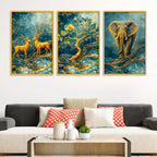 Luxury Forest Animal Canvas Wall Art Painting Set of Three for Home Decor