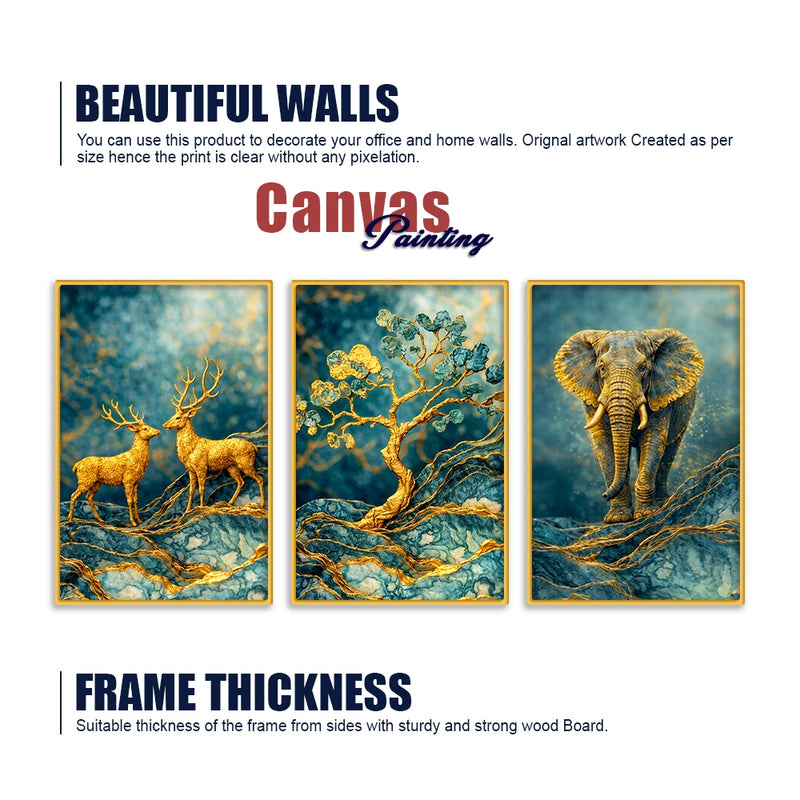 Luxury Forest Animal Canvas Wall Art Painting Set of Three for Home Decor