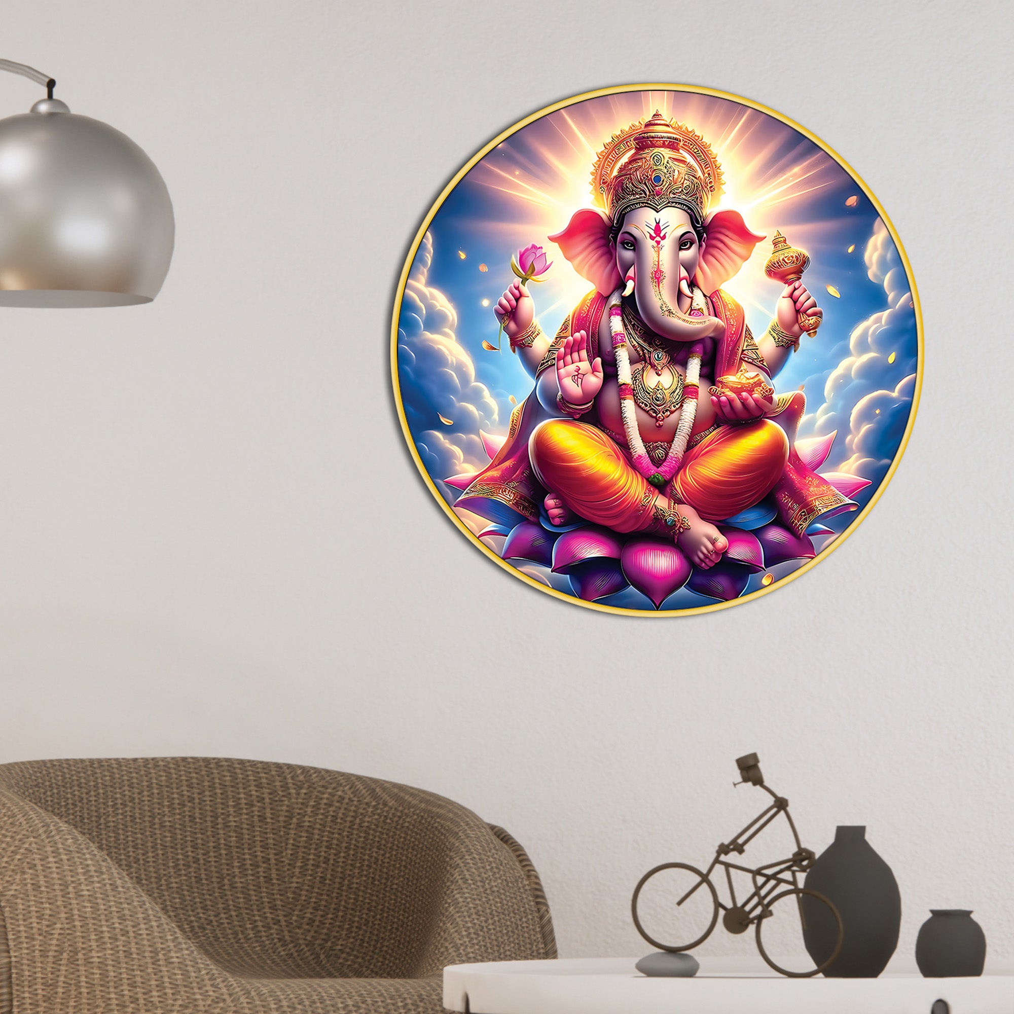 Luxury Ganesh Ji Round Wall Art Painting for Living Room