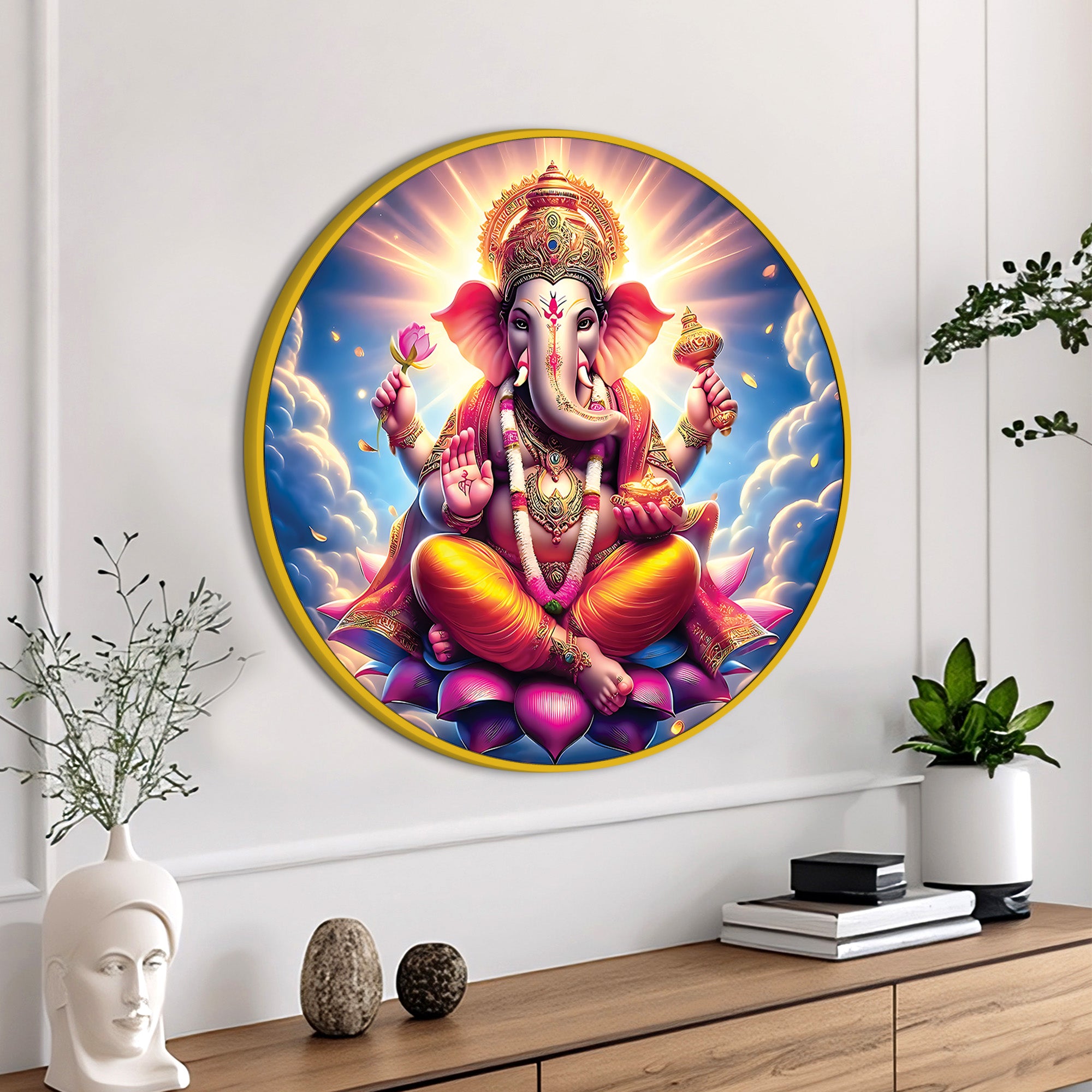 Luxury Ganesh Ji Round Wall Art Painting for Living Room