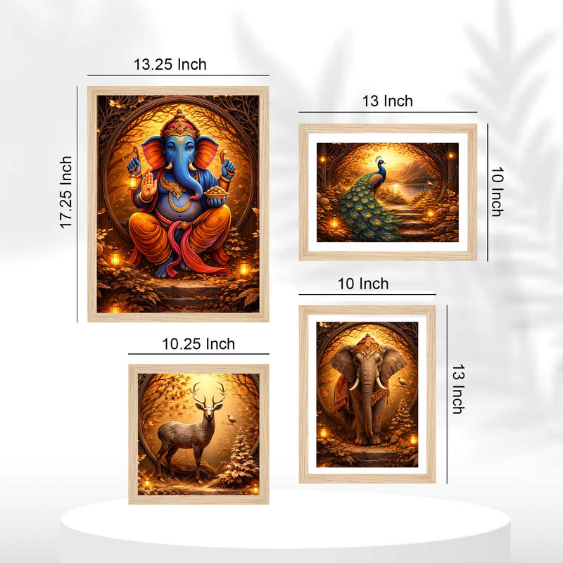 Luxury Ganesha & Wildlife Wall Frame Set of Four