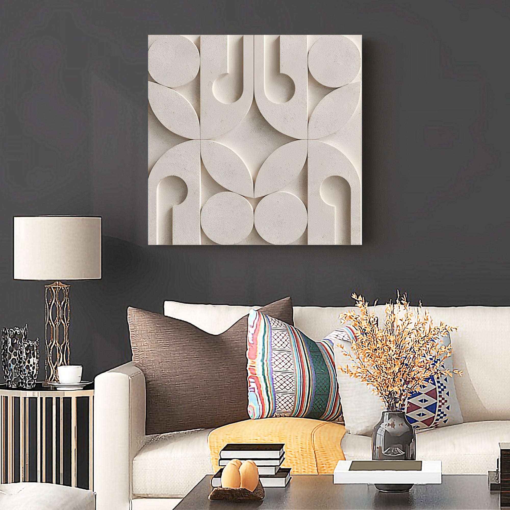 Luxury Geometric Relief in Stone Finish 3D Wall Art Home Decor