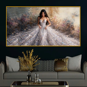 Luxury Glamour Woman Crystal Glass Finish Painting