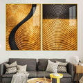 Luxury Gold and Black Concentric Circle Acrylic Floating Wall Painting Set of 2