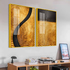 Luxury Gold and Black Concentric Circle Acrylic Floating Wall Painting Set of 2