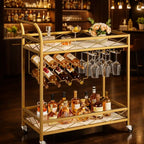 Luxury Gold Bar Cart with Built-In Bottle & Glass Storage Trolley