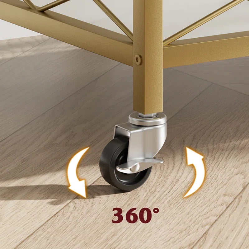 Luxury Gold Bar Cart with Built-In Bottle & Glass Storage Trolley