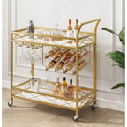 Luxury Gold Bar Cart with Built-In Bottle & Glass Storage Trolley
