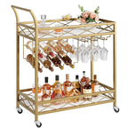 Luxury Gold Bar Cart with Built-In Bottle & Glass Storage Trolley