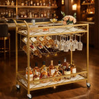 Luxury Gold Bar Cart with Built-In Bottle & Glass Storage Trolley