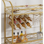 Luxury Gold Bar Cart with Built-In Bottle & Glass Storage Trolley