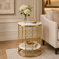 Luxury Gold Marble End Table with Storage Shelf