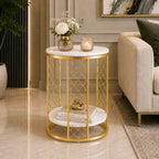 Luxury Gold Marble End Table with Storage Shelf