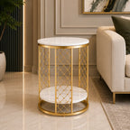 Luxury Gold Marble End Table with Storage Shelf