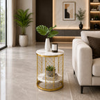 Luxury Gold Marble End Table with Storage Shelf