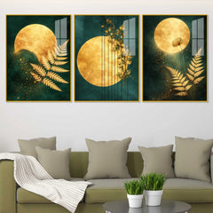 Luxury Gold Moon Acrylic Floating Frame Wall Painting Set of 3