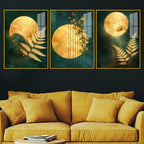 Luxury Gold Moon Acrylic Floating Frame Wall Painting Set of 3