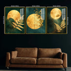 Luxury Gold Moon Acrylic Floating Frame Wall Painting Set of 3
