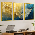 Luxury Gold Texture Leaf Acrylic Floating Frame Wall Painting Set of 3