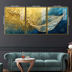 Luxury Gold Texture Leaf Acrylic Floating Frame Wall Painting Set of 3